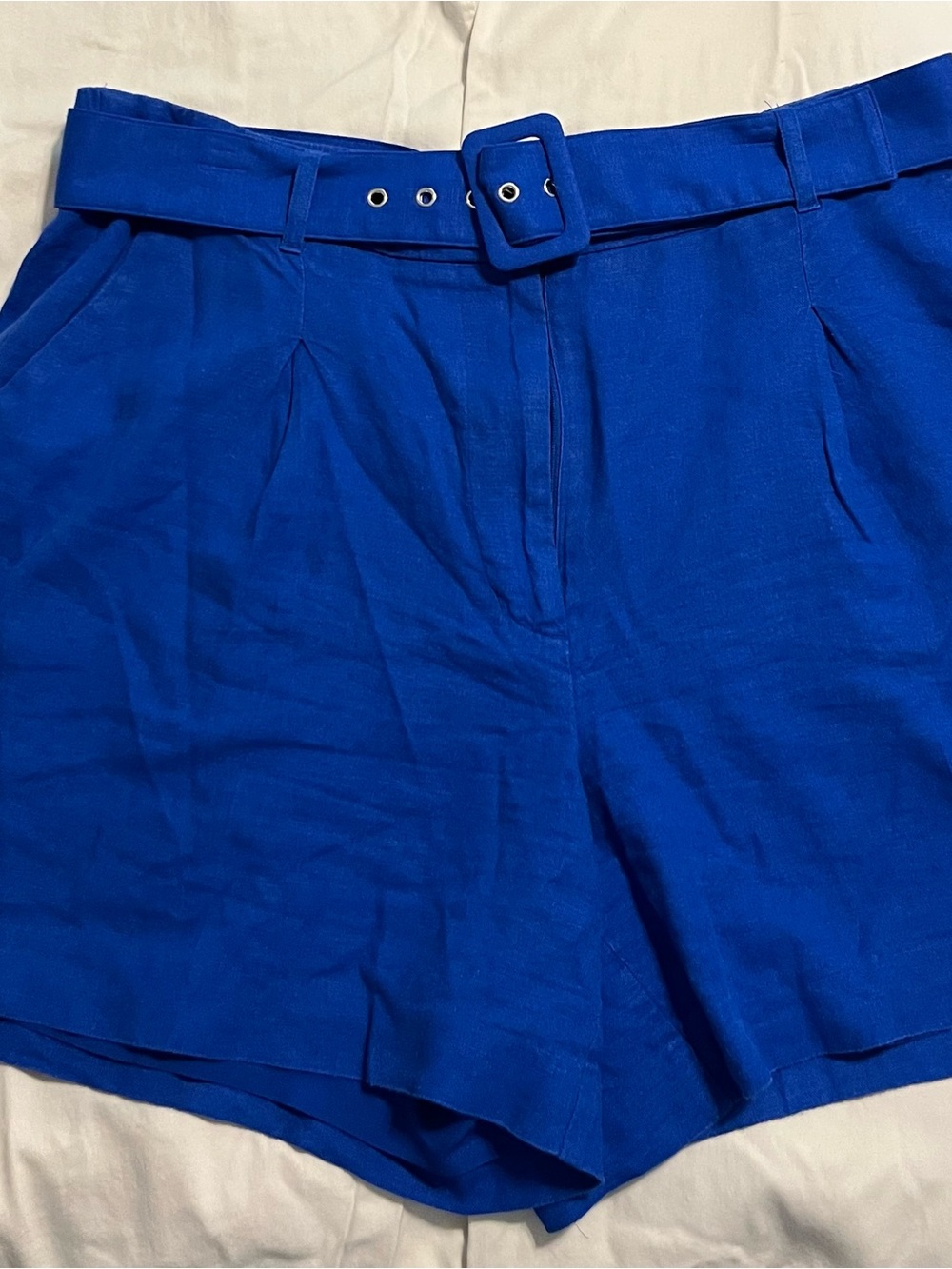 Nine West High-Waist Royal Blue Belted Shorts